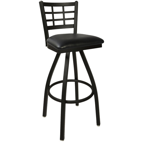 BFM Seating Marietta Sand Black Steel Bar Height Chair with 2" Black Vinyl Swivel Seat