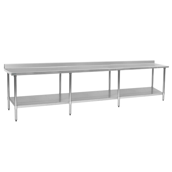 Eagle Group T36132SEM-BS 36" x 132" Stainless Steel Work Table with Undershelf and 4 1/2" Backsplash