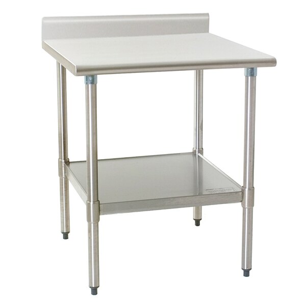 Eagle Group T3036SEB-BS 30" x 36" Stainless Steel Work Table with Undershelf and 4 1/2" Backsplash