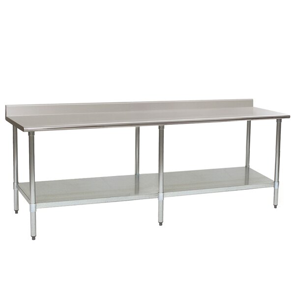 Eagle Group T3096SEB-BS 30" x 96" Stainless Steel Work Table with Undershelf and 4 1/2" Backsplash