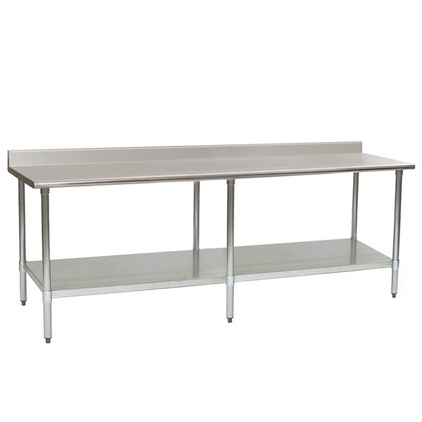 Eagle Group T36120SB-BS 36" x 120" Stainless Steel Work Table with Undershelf and 4 1/2" Backsplash
