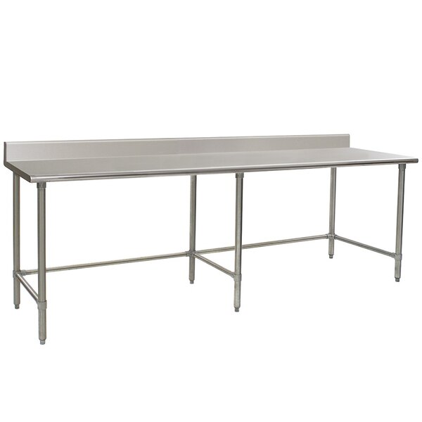 Eagle Group T3696GTB-BS 36" x 96" Open Base Stainless Steel Commercial Work Table with 4 1/2" Backsplash