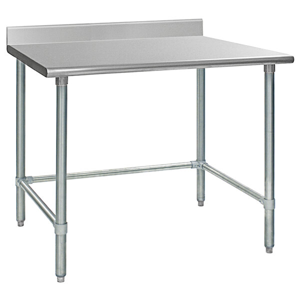 Eagle Group T2448GTEB-BS 24" x 48" Open Base Stainless Steel Commercial Work Table with 4 1/2" Backsplash