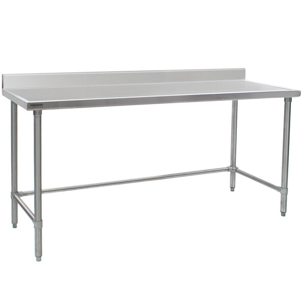 Eagle Group T3672GTEM-BS 36" x 72" Open Base Stainless Steel Commercial Work Table with 4 1/2" Backsplash