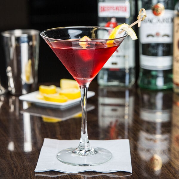 A customizable martini in an Arcoroc Excalibur martini glass with a lemon garnish.