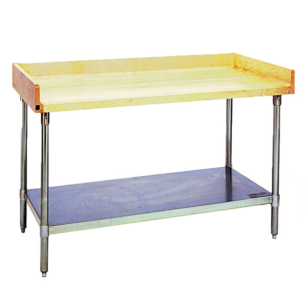 An Eagle Group wood top work table with a galvanized undershelf.