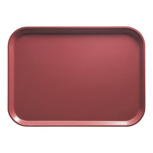 A red rectangular Cambro tray with a white border.