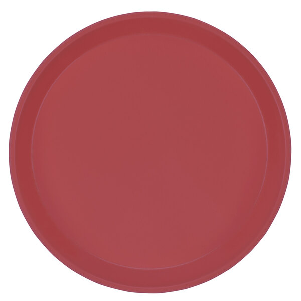 A red fiberglass Cambro cafeteria tray with a white background.