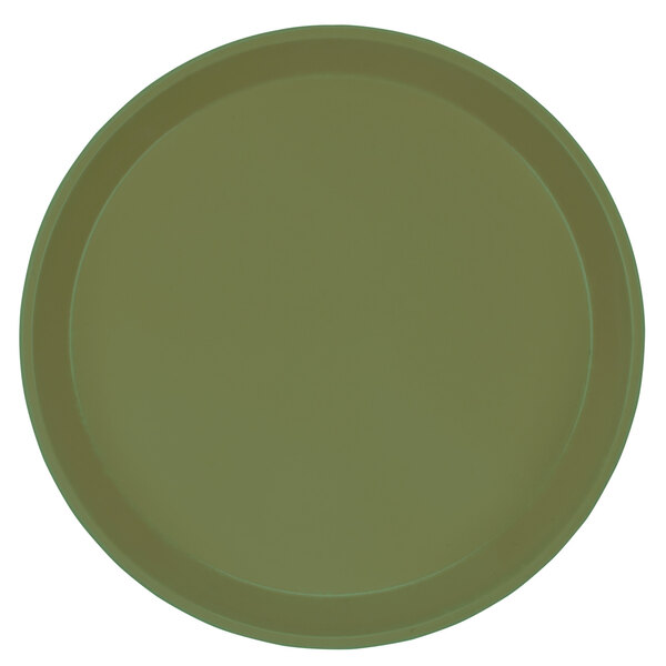 A green fiberglass Cambro cafeteria tray with a white background.