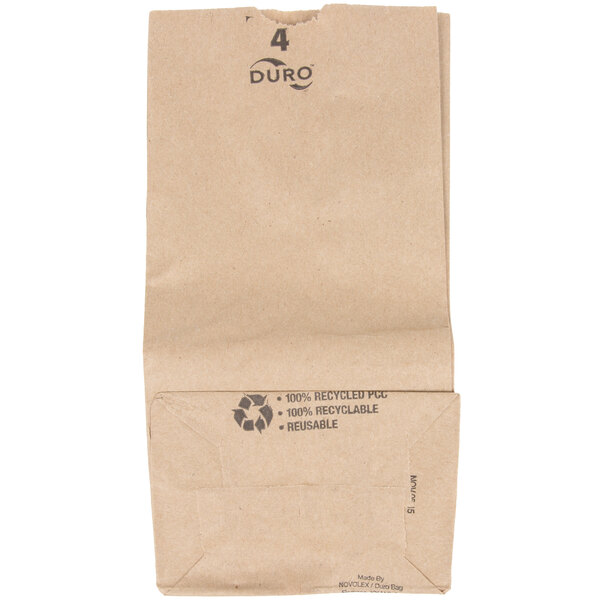 100 Count 4 lb Capacity, White Kraft Paper Duro Grocery/Lunch Bag 