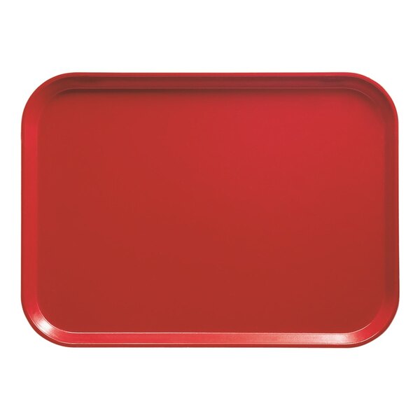 A red rectangular Cambro fiberglass tray.