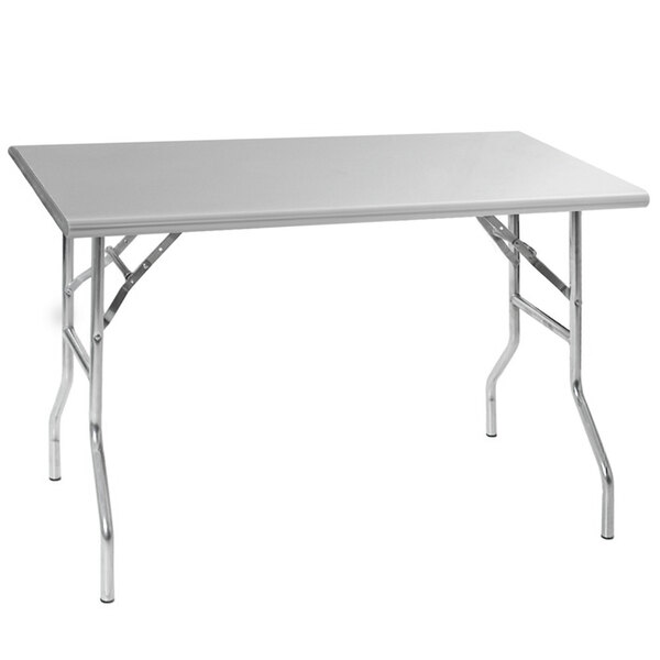 An Eagle Group stainless steel rectangular table with metal legs.