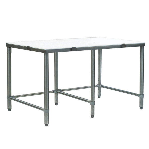 A white Eagle Group poly top table with metal legs.