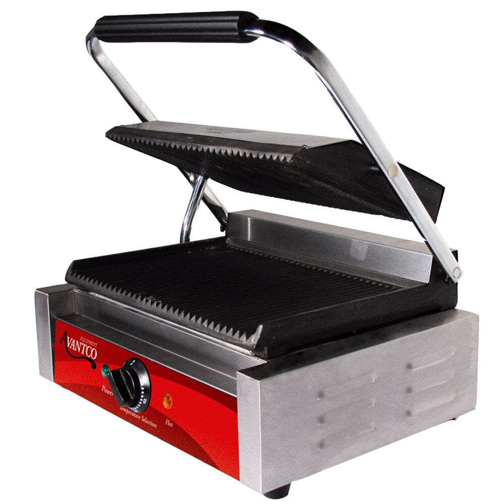 Avantco panini grill with grooved top and bottom plates