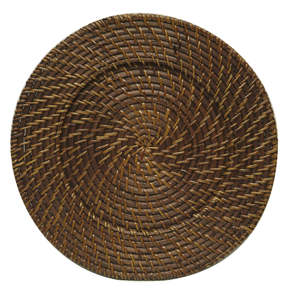 The Jay Companies 1660410P 13" Round Chestnut Rattan Charger Plate