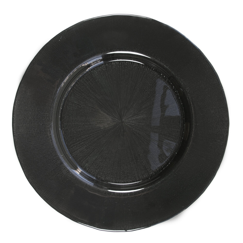 The Jay Companies 1900016 13" Round Glass Starburst Black Charger Plate