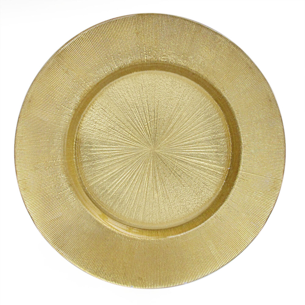 The Jay Companies 1900013 13" Round Glass Gold Burst Charger Plate