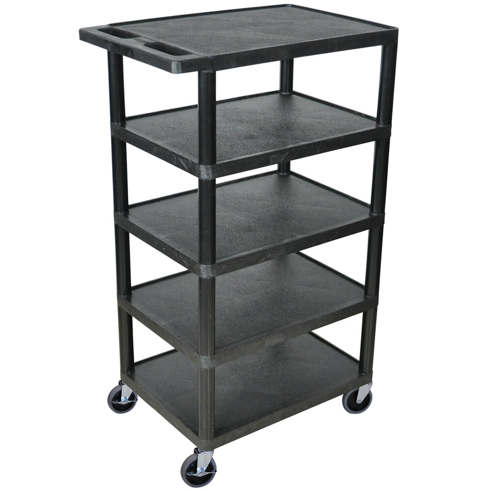 Luxor BC50B Black 5 Flat Shelf Structural Foam Plastic Utility Cart