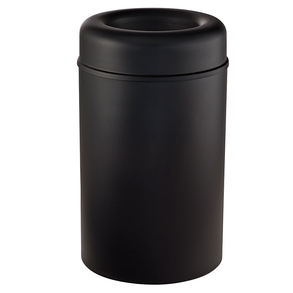 Rubbermaid FGAOT30BKPL Crowne Textured Black Round Open Top Steel Waste Receptacle with Rigid