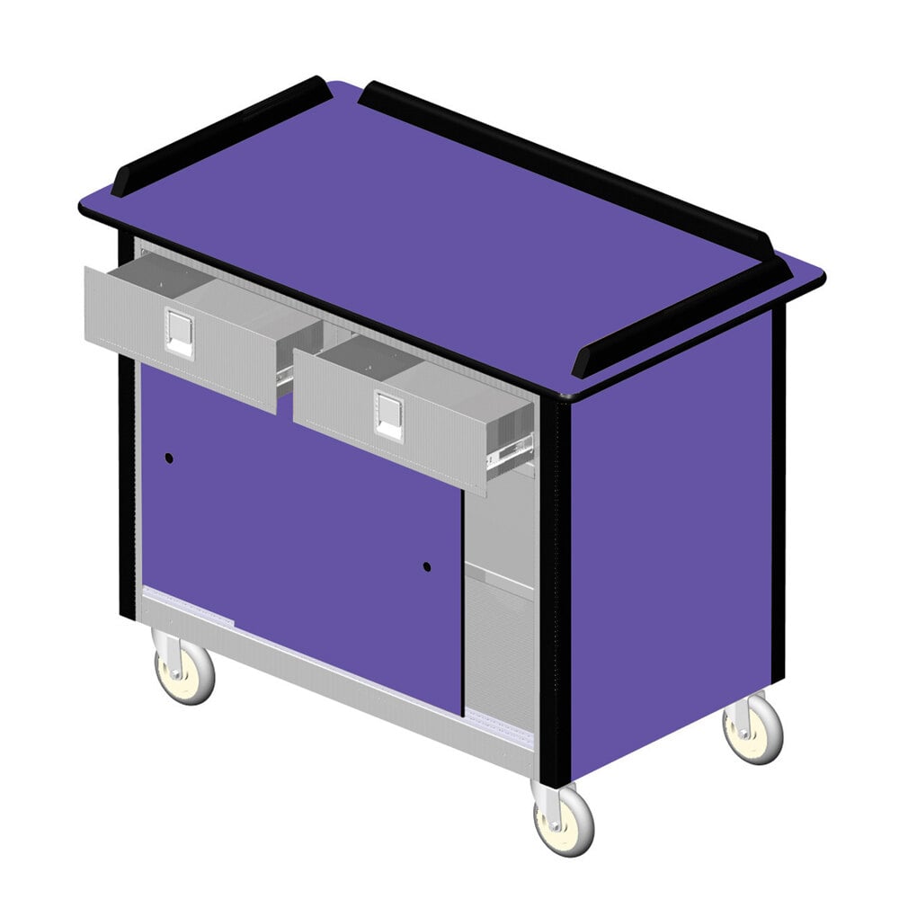 Lakeside 69020P Stainless Steel Beverage Service Cart with 2 Utility Drawers and Purple Laminate