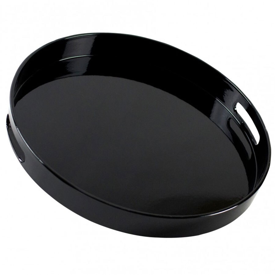 10 Strawberry Street BLK-RD Black 13 3/4" Round Lacquer Serving Tray