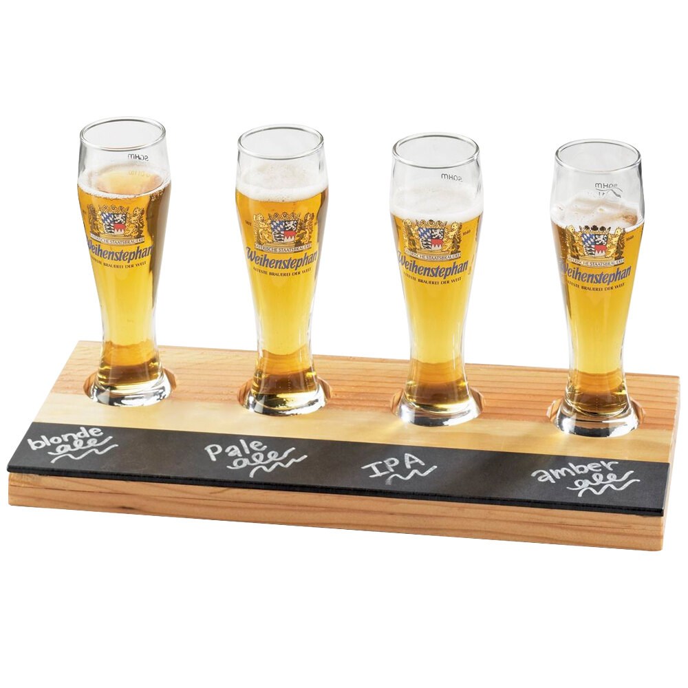 CalMil 2063 Natural Wood Four Compartment WriteOn Beer Sampler Tray