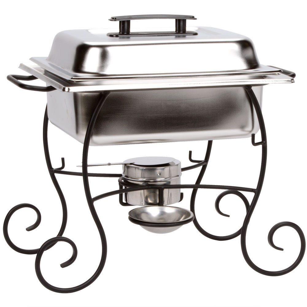 Choice 4 Qt. Half Size Chafer Set with Black Wrought Iron Stand and
