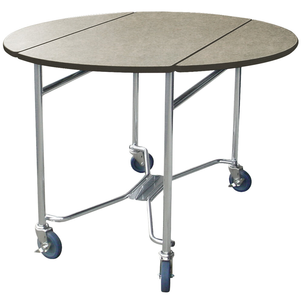 Lakeside 412BS Mobile Round Top Room Service Table with Beige Suede