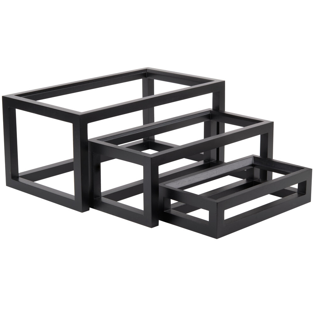 American Metalcraft AWR10 3Piece Black Wood Open Frame Riser Set 3/Set