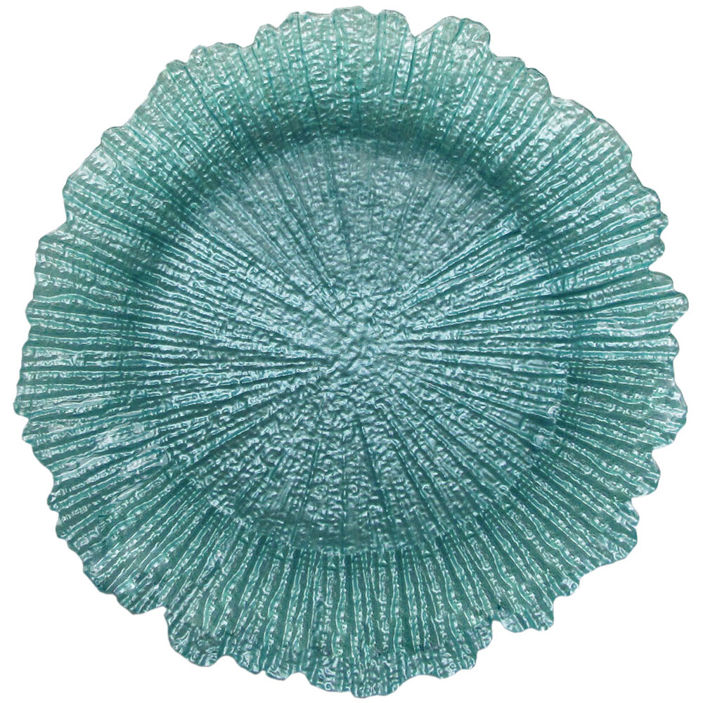 The Jay Companies 13" Round Reef Turquoise Glass Charger Plate