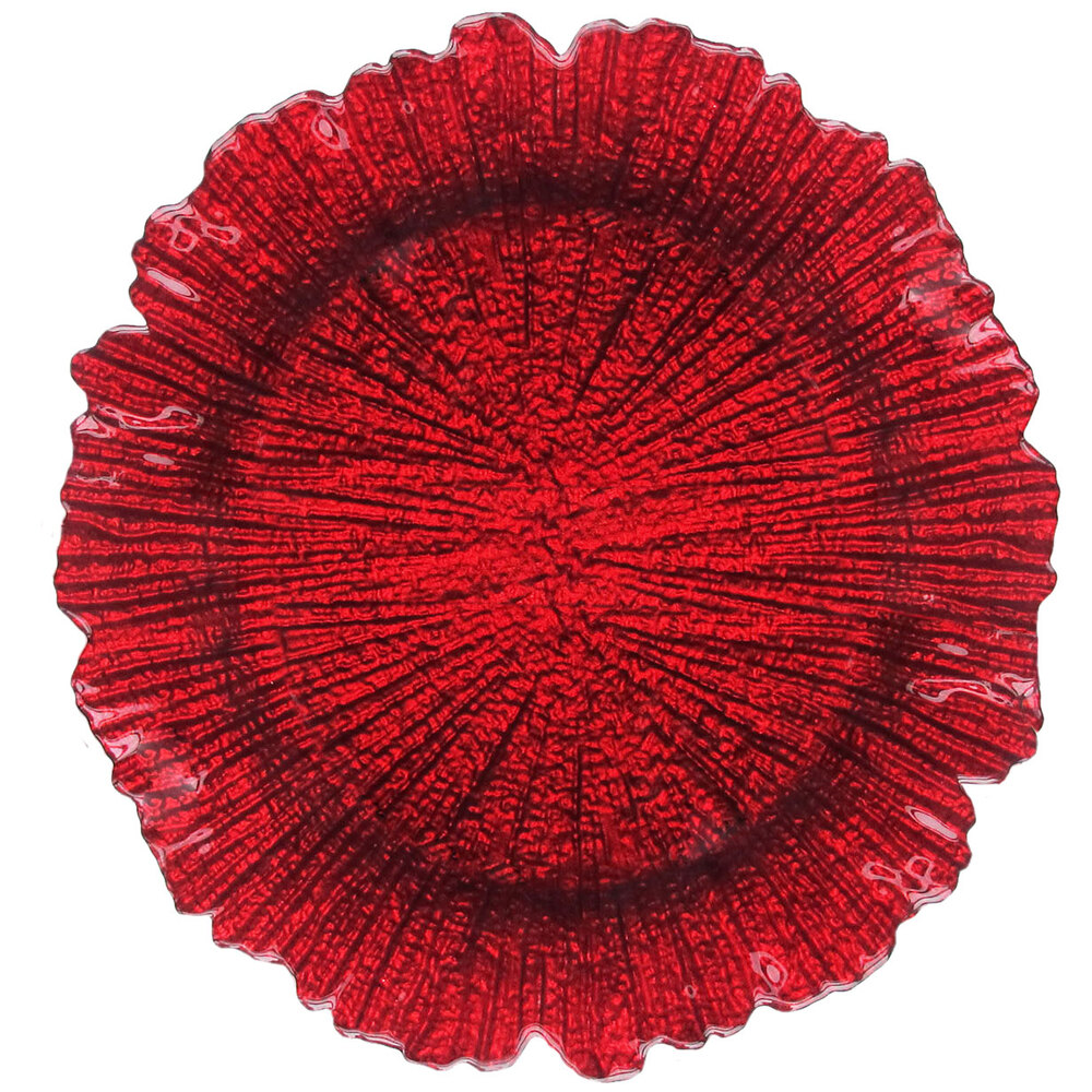 The Jay Companies 13&quot; Round Reef Red Glass Charger Plate