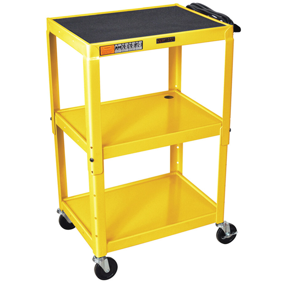 Luxor W42aye Yellow Metal 3 Shelf A V Utility Cart 18 X 24 X 42