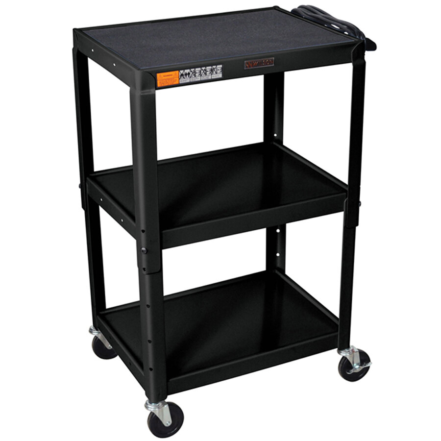 Luxor W42AE Black Metal 3 Shelf A V Utility Cart 18 X 24 X 42