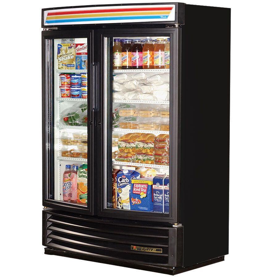 True GDM35SLRFLD Black Refrigerated Glass Door Merchandiser Radius