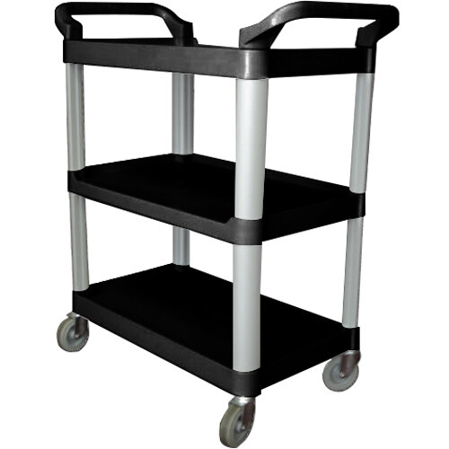 33 1/4" x 17" x 37 1/2" Black Three Shelf Utility Cart / Bus Cart