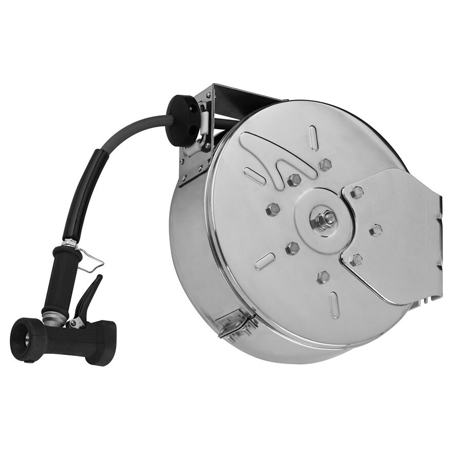 T&S B7122C02 30' Enclosed Stainless Steel Hose Reel with Rear Trigger Water Gun