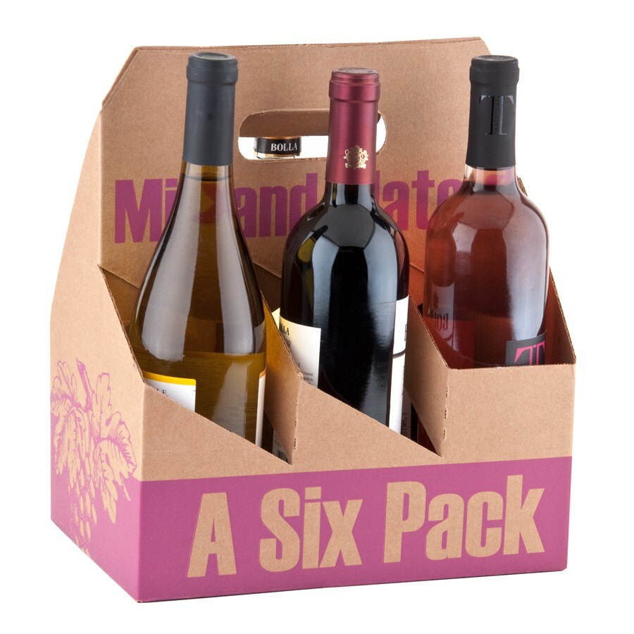 6 Pack Cardboard Wine Bottle Carrier - 50/Case