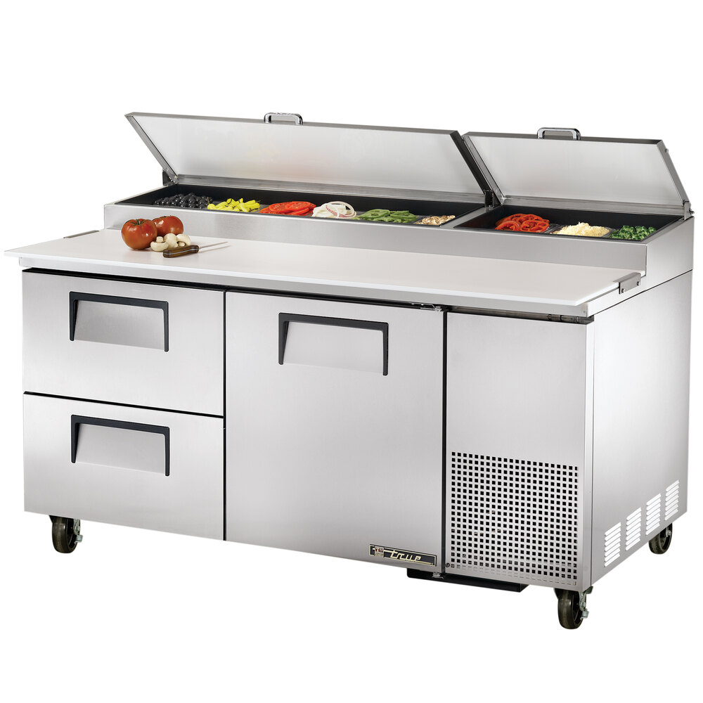 True TPP67D2 67" Refrigerated Pizza Prep Table with One Door and Two Drawers