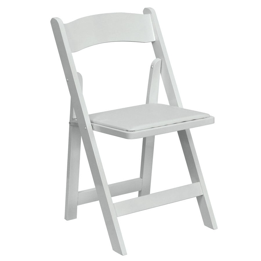 White Wood Folding Chair With Padded Seat 