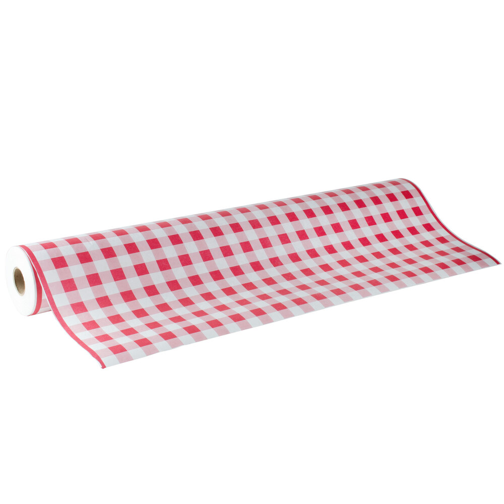 40" x 300' Paper Table Cover with Red Gingham Pattern