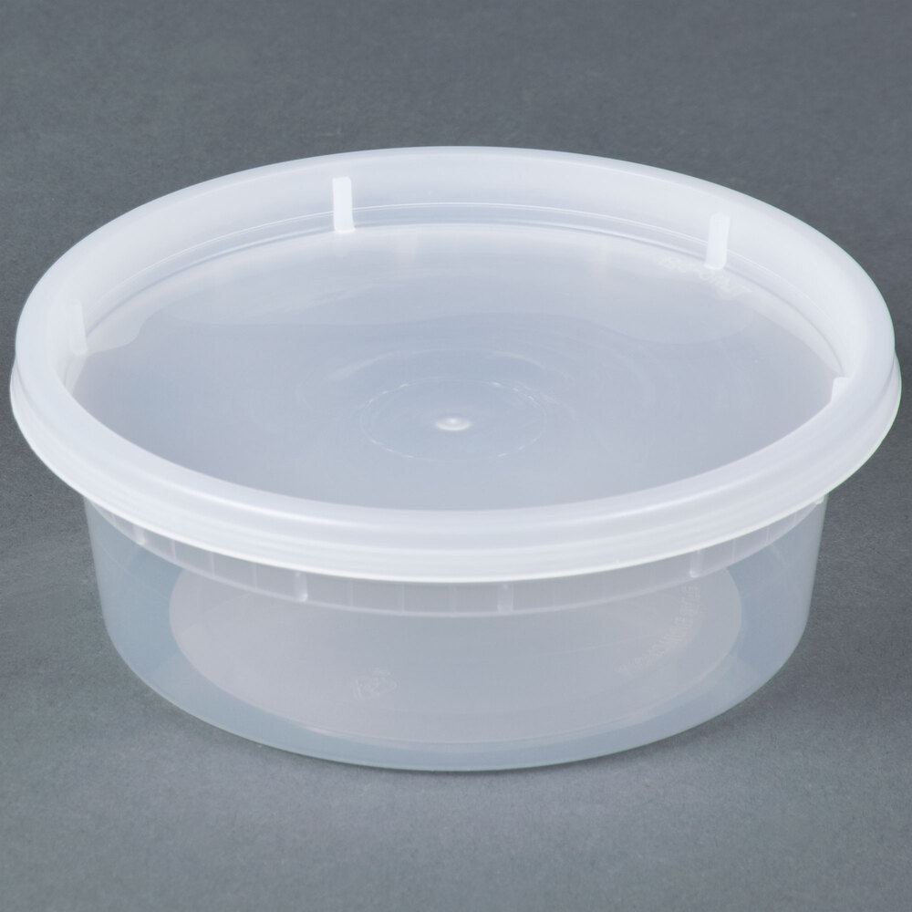 8 oz. Microwavable Translucent Plastic Deli Container with Lid - 240 / Case