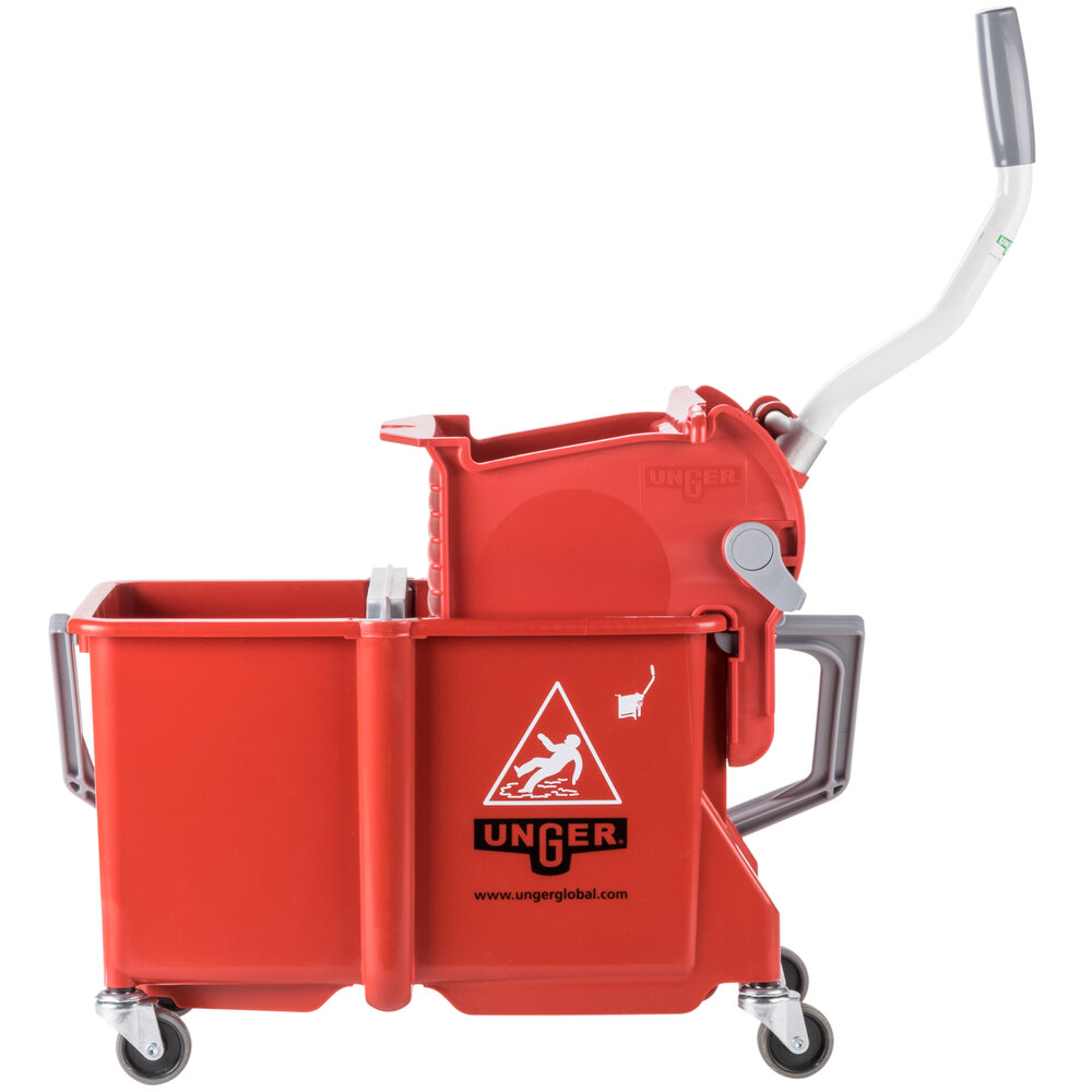 Unger COMSR 4 Gallon Red Mop Bucket with SidePress Wringer