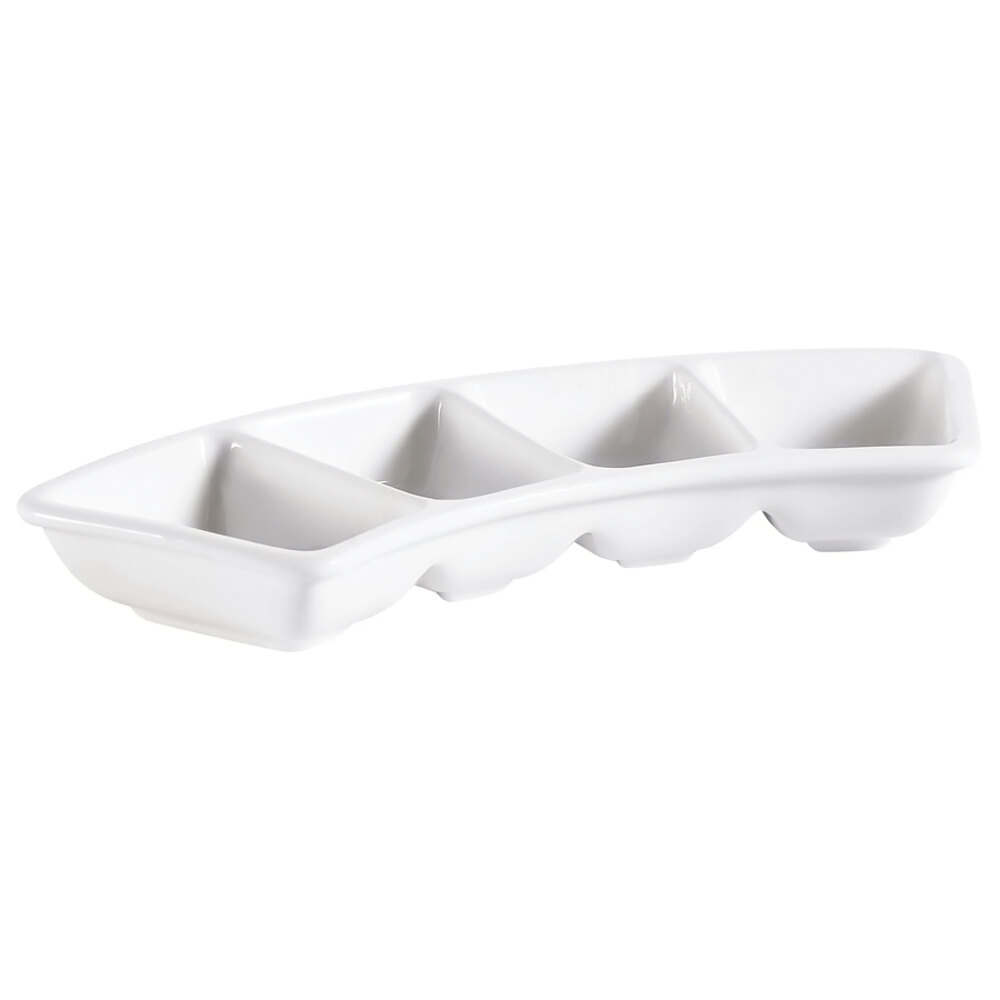 CAC CN4B8 8 1/2" x 3" Bone White 4 Compartment Porcelain Divided Dish