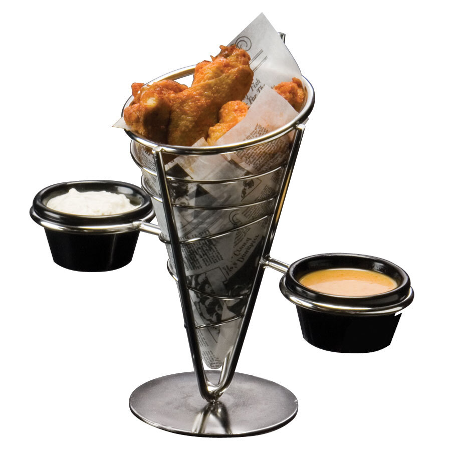 American Metalcraft SS92 Stainless Steel 1Cone Basket with 2 Ramekins