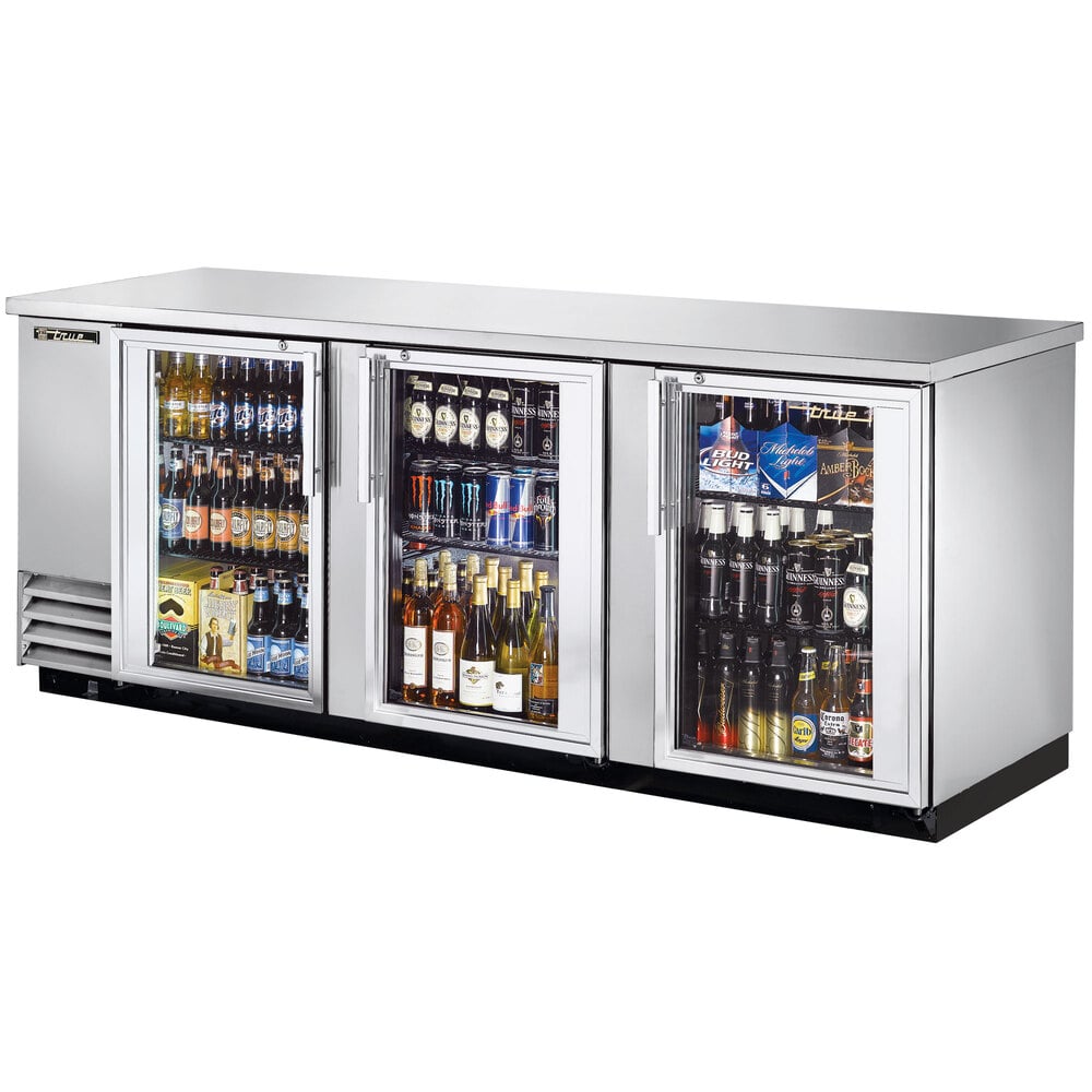 True TBB4GSLD 90" Stainless Steel Glass Door Back Bar Refrigerator