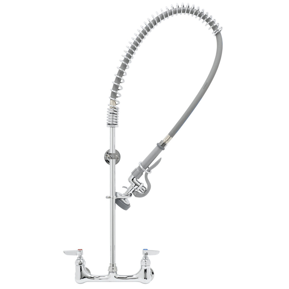T&S B0133BRB EasyInstall Wall Mounted 38" High PreRinse Faucet with Adjustable 8" Centers