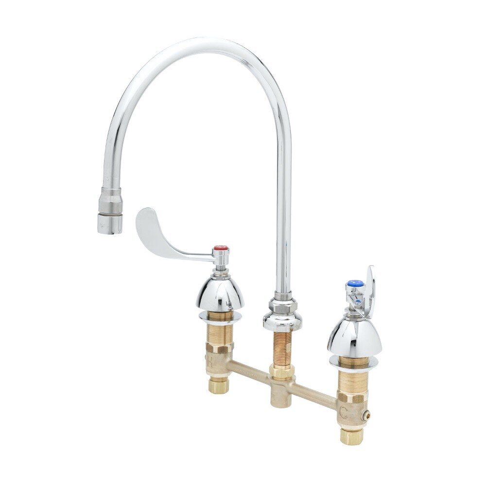 T&S B2862 Deck Mount Easy Install Faucet with 8" Centers, 12 1/2" Gooseneck, 4" Wrist Action