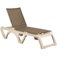 Grosfillex US366181 / US636181 Calypso Sandstone / Taupe Stacking Adjustable Resin Sling Chaise - Pack of 2