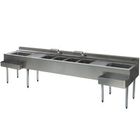 Eagle Group BC10C-4C-22 R&L Combination Underbar Sink and Ice Bin with Four Compartments, Two Drainboards, Two Faucets, and Two Ice Bins - 120"