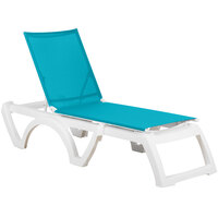 Grosfillex US476241 / US746241 Calypso White / Turquoise Stacking Adjustable Resin Sling Chaise - 2/Pack